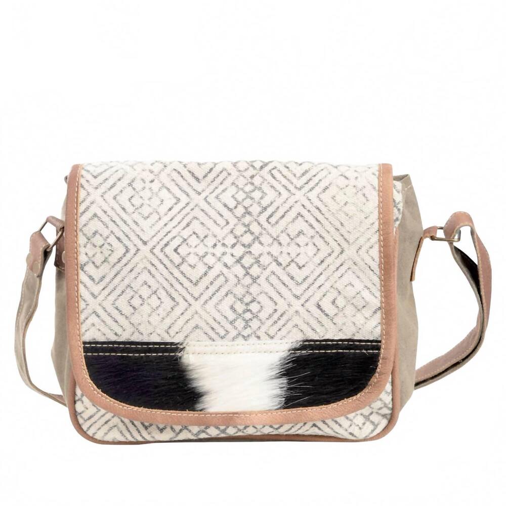 NEW CLEA RAY women's recycled rug with cowhide crossbody bag in beige